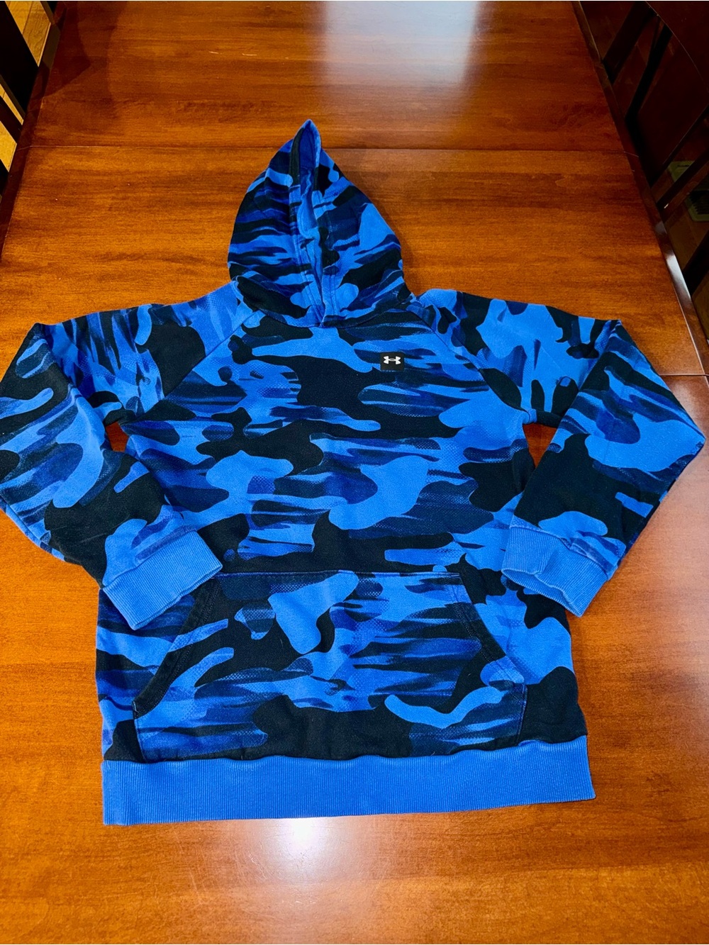 Under Armour Boys Youth XL Blue Black Camo Fleece Pullover Hoodie YXL